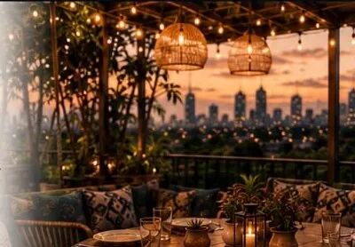 A table on the terrace overlooking the city