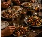 A long table set for a group gathering